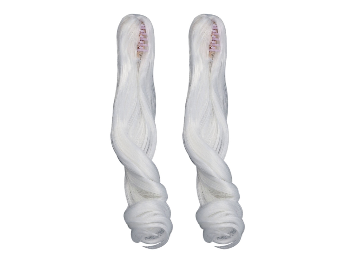 Peluca De 2 Piezas Para Muñeca Articulada, Cabello Largo Rizado Estilo Romano, Coleta Con Clip, Estilo Lunar Blanco.