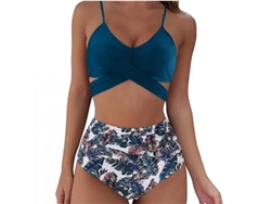 2026-traje De Baño De Dos Piezas Cheetah De Cintura Alta Para Mujer Con Estampado Leopardado Xl Azul