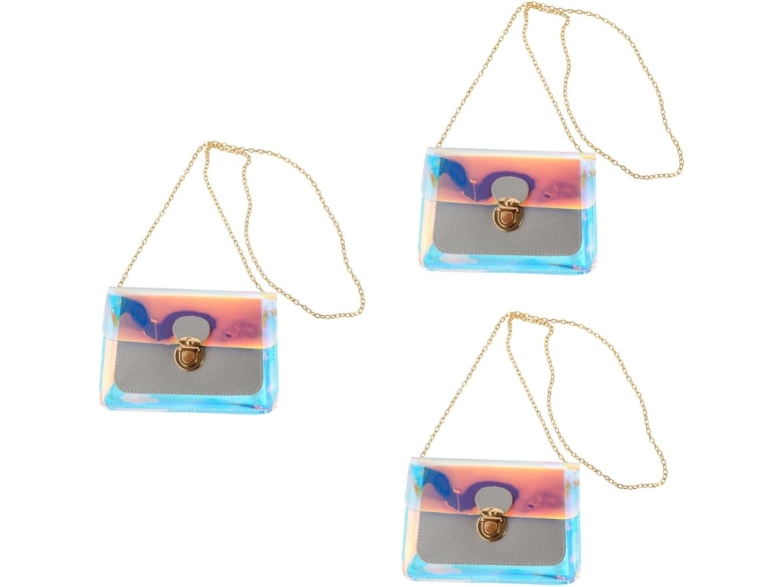Bolso De Mano/bandolera De Pvc Holográfico De 3 Piezas Para Mujer, Práctico Neceser Con Cierre De Hebilla.