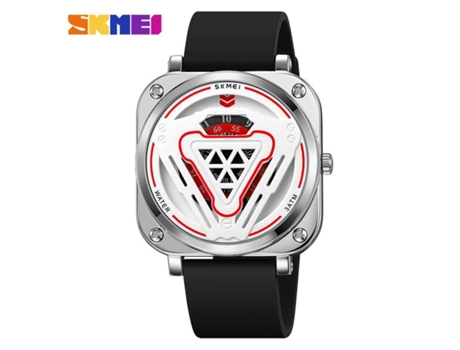 Relojes cuadrados de cuarzo impermeables para hombre con correa de silicona roja plateada VEANXIN