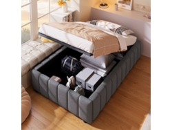 Cama Hidráulica Gris De 90x200 Sin Cabecero, Minimalista.