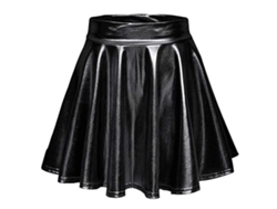 Falda A Line Plisada Brillantina Alta Cadera Metálica De Color Sólido Para Performance Negro Xl