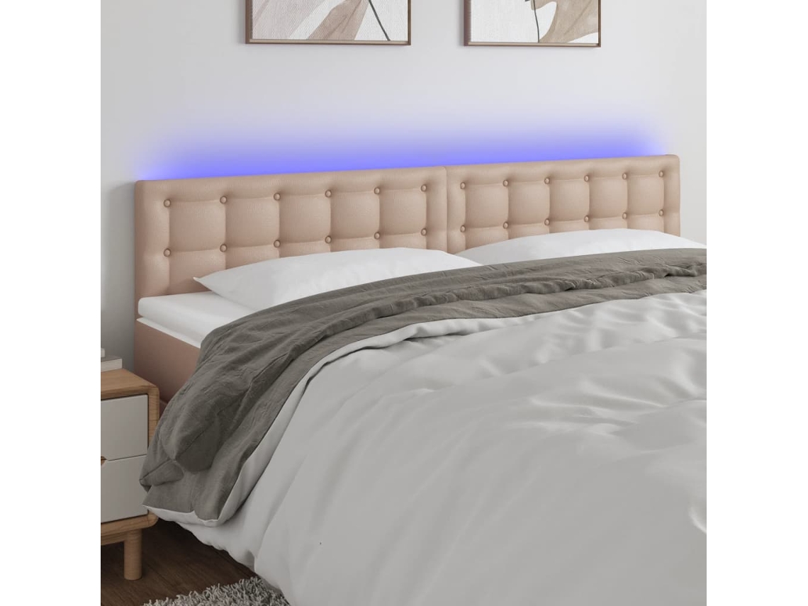 Cabecero Con Led Cuero Sintético Color Capuchino 160x5x78/88 Cm