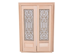 Muebles para casa de muñecas Ats a escala 1:12, puerta doble de madera sin pintar, mini accesorios para decoración DIY.
