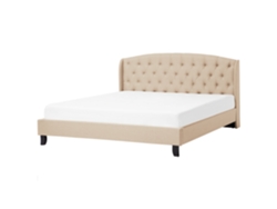 Cama con somier BELIANI Bordeaux de Poliéster Beige 189x221x106