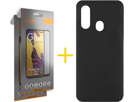 Carcasa + 2 Protectores de Pantalla Samsung A20e ACCETEL Full Negro