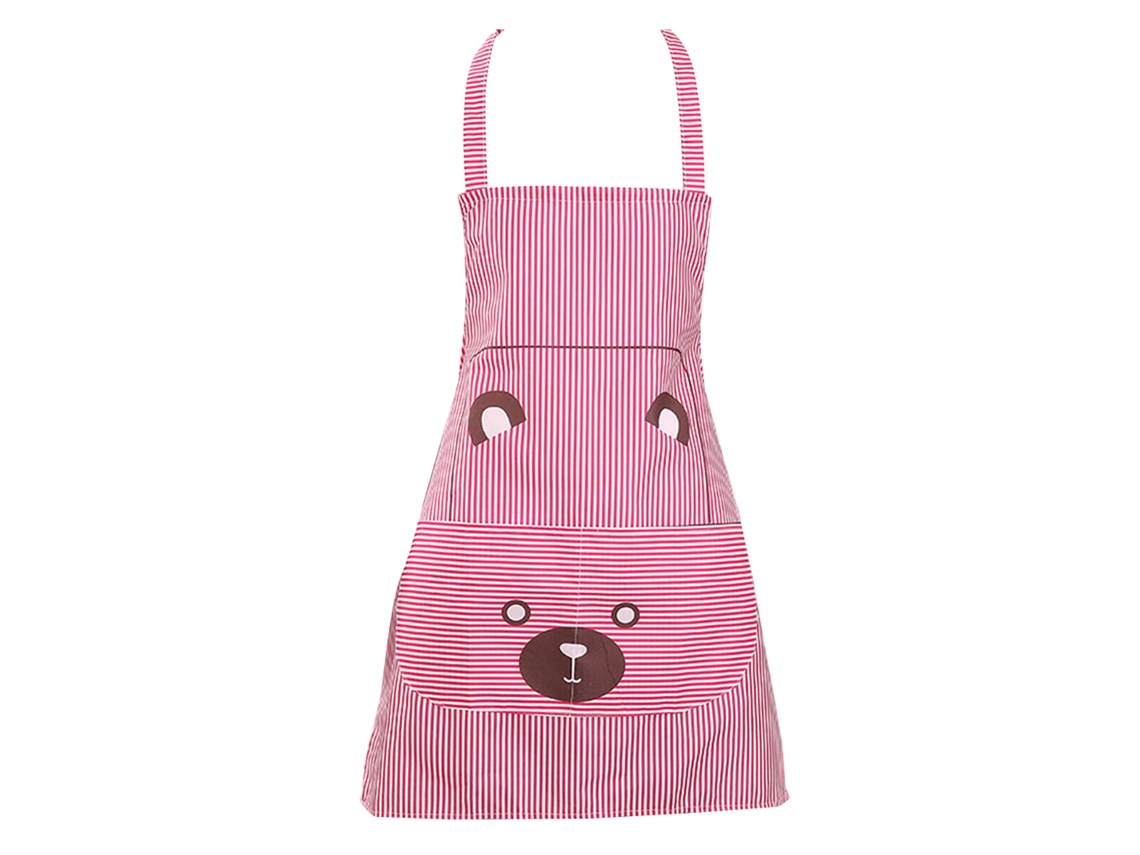 KOFIHETY 1 Pieza Avental de Cocina de Poliéster con Estilo de Dibujo Animado y Rayas, con Bolsillo para Mujeres y Hombres (Rojo Rosa)