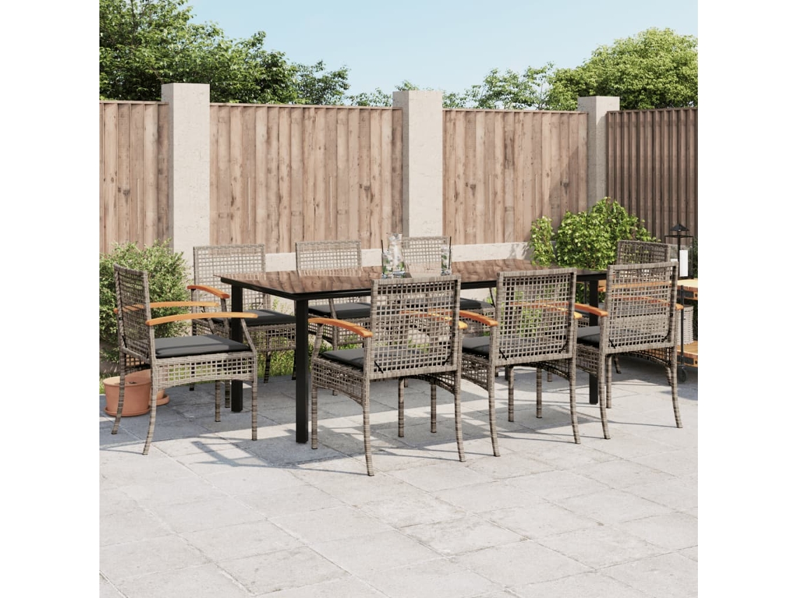 Juego de comedor de jardín de 9 piezas DKD Home Decor con cojines de mimbre gris