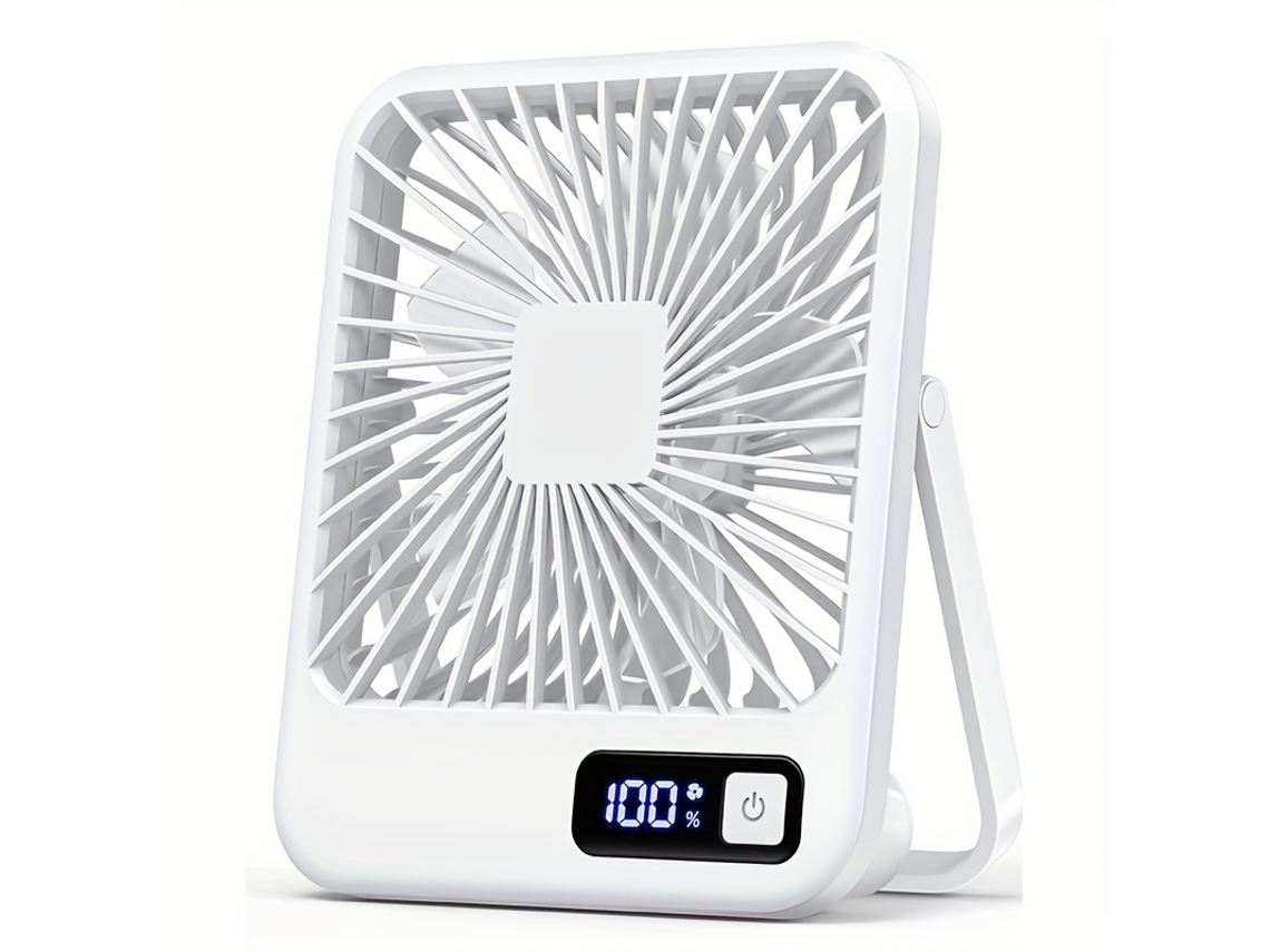 Ventilador De Escritorio Portátil Recargable Por Usb Con Pantalla De Alimentación Digital 5 Velocidades Ajustables (blanco) Gertiz