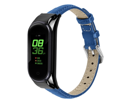 Correa de piel auténtica grano de bambú para Xiaomi Mi Band 7 - azul