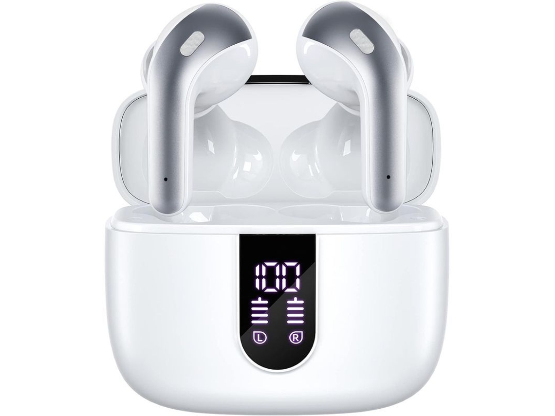Auriculares Inalámbricos Bluetooth Con Indicador De Batería Y Carga Inalámbrica - Blanco