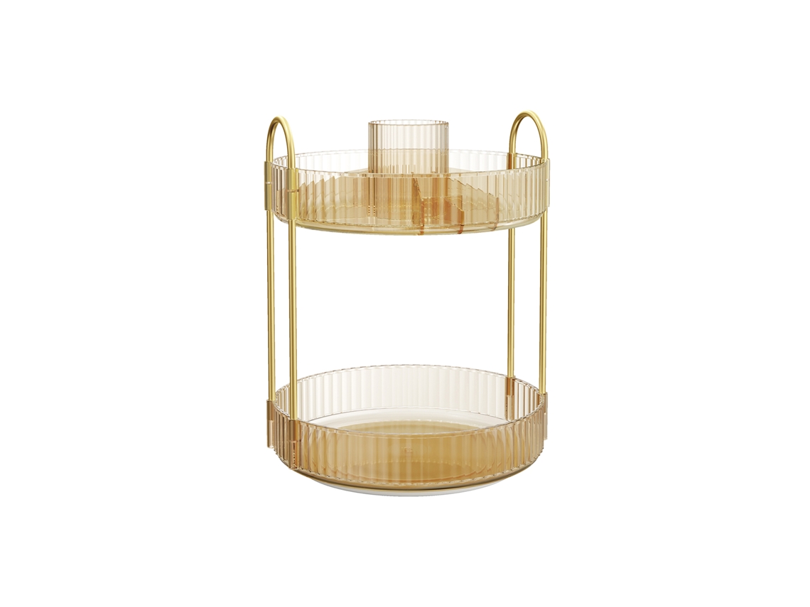 Organizador De Cosméticos Giratorio 360° 2 Niveles Metal Y Pet 23x23x31 Cm - Dorado