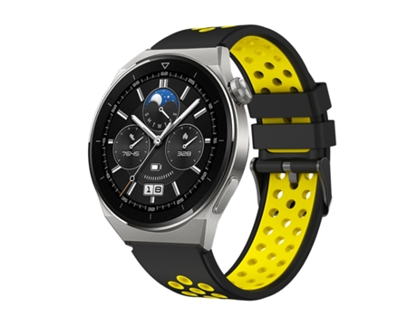 Correa de reloj inteligente para Huawei Watch GT3 Pro 46 mm Correa de reloj de silicona con orificio redondo de dos colores (negro amarillo)