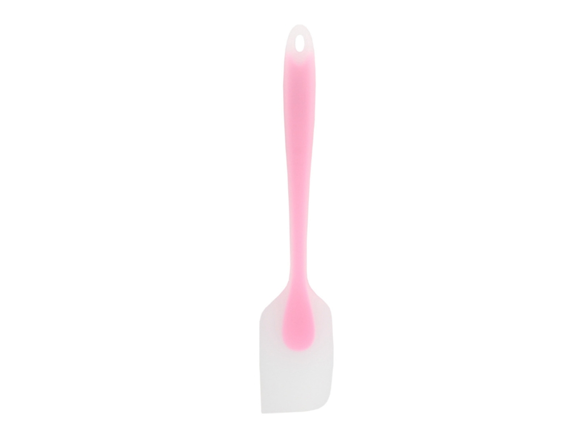 Espátula de silicona translúcida, totalmente recubierta, portátil y resistente al calor, color rosa