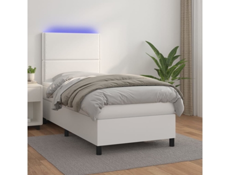 MAISON EXCLUSIVE Cama con Somier y Colchón Led 90X200Cm Cuero Artificial Blanco