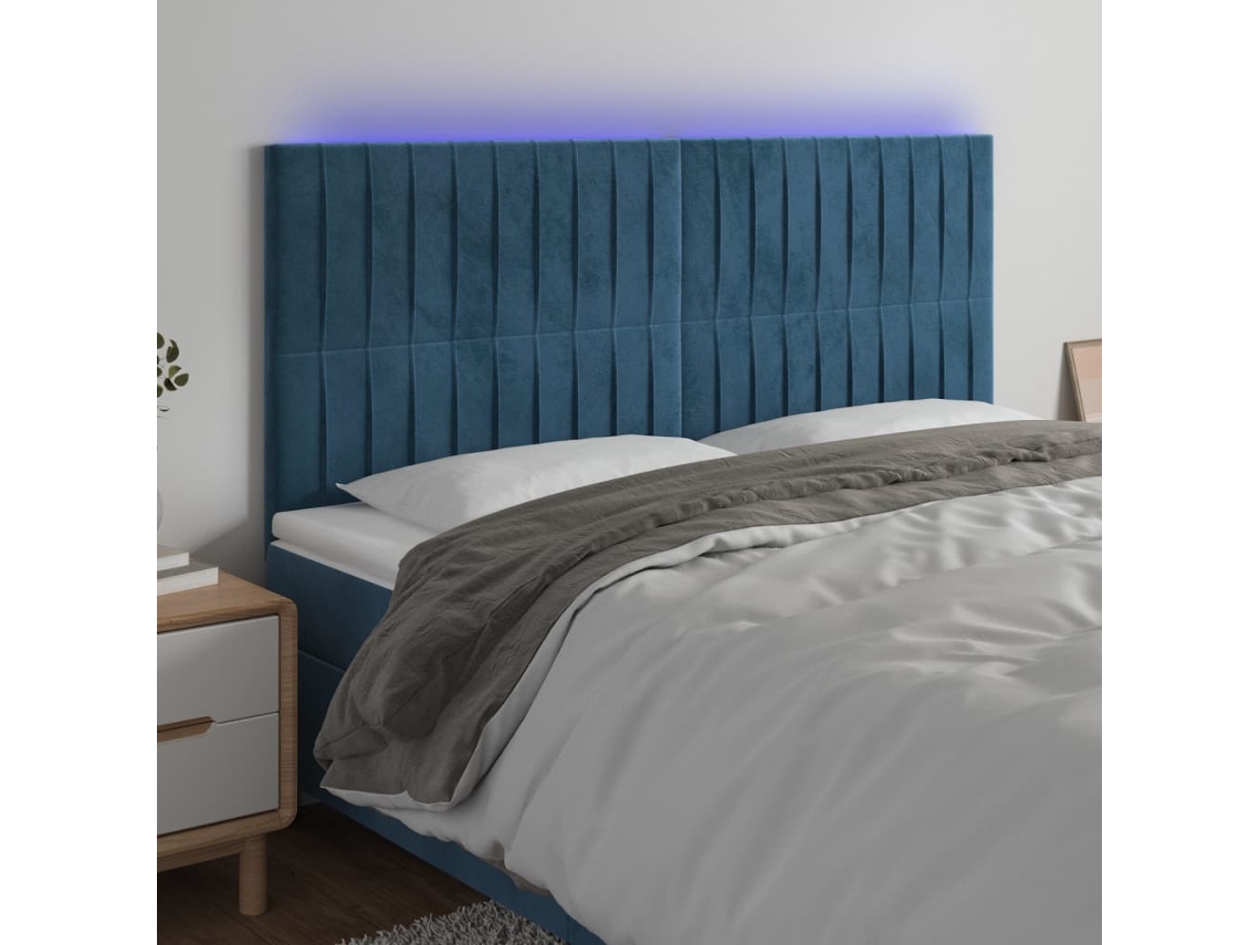 Cabecero Con Luces Led Terciopelo Azul Oscuro 160x5x118/128 Cm
