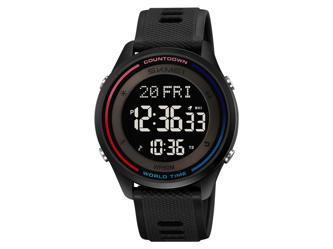 Reloj Digital Unisex Skmei 2348, Resistente Al Agua Hasta 50 M, Retroiluminación, Alarma, Hora Mundial.