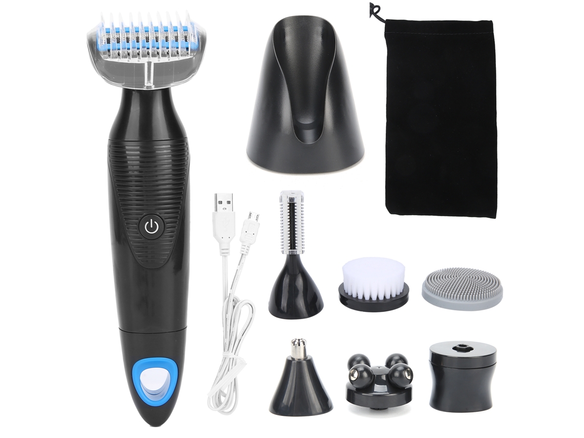 Depilador Eléctrico 6 En 1 Trimmer De Cejas Y Pelo Nasal Cepillo De Limpieza Facial Para Hombres Negro