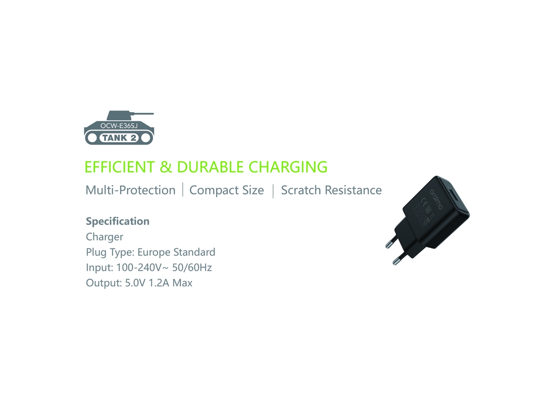 Oraimo Carregador Ocw-e36sj 5v1.2a Com Proteção Contra Sobretensão E Curto-circuito Plugue Europeu