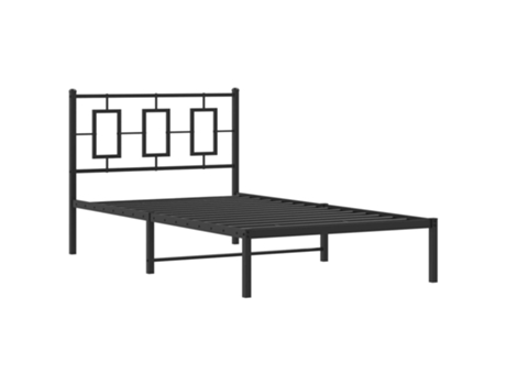 Cama con Cabecero VIDAXL Metal Negro (196x105x91cm)