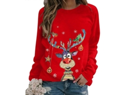 Jersey navideño 2026 para mujer, suéter de manga larga con estampado navideño, estilo casual, rojo, talla 2XL