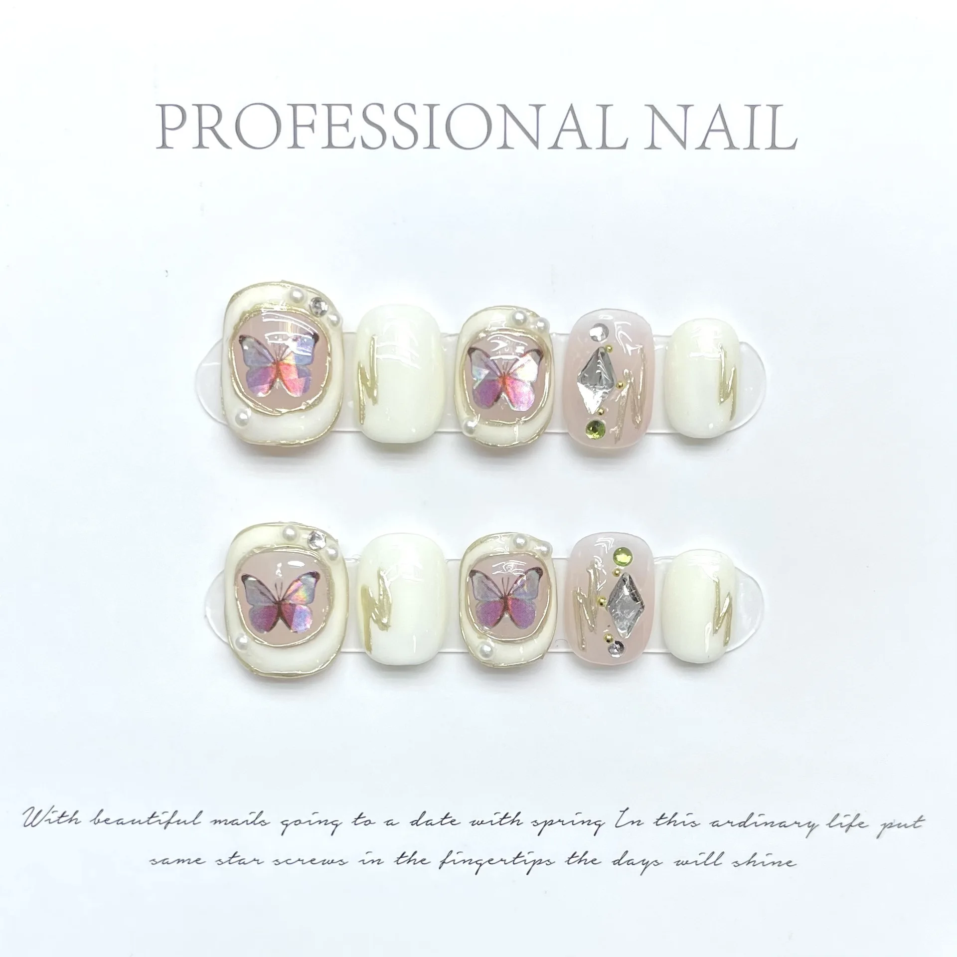 (1134-l) Paquete De 10 Uñas Postizas Hechas A Mano, Cortas, Cuadradas Y Redondas, Ponibles.