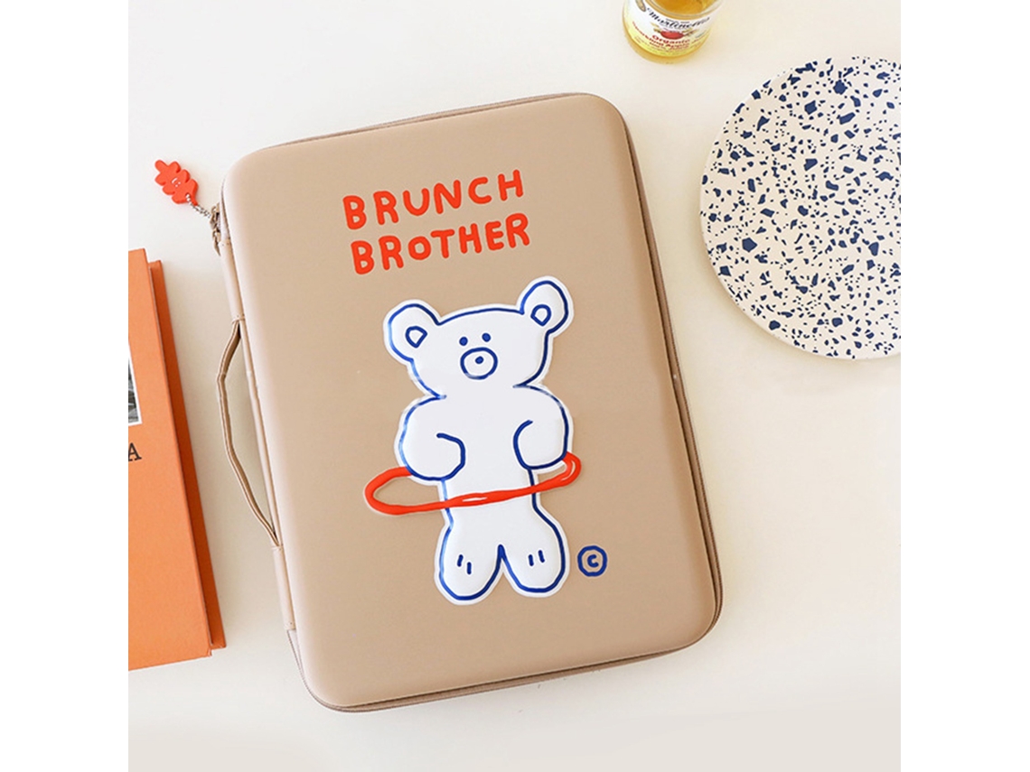 Funda para tableta de 11 pulgadas con diseño de osito de peluche, resistente a los golpes, color beige claro y dorado
