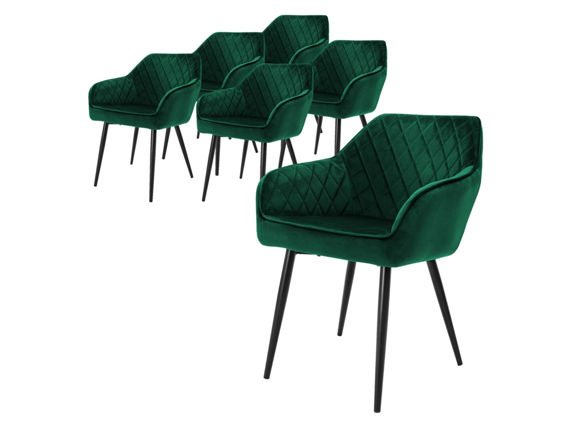 Conjunto de 4 Cadeiras de Sala de Jantar / Estar de Veludo Verde Escuro com Pés de Aço 80 Cm ML-DESIGN 60 x 63 x 80