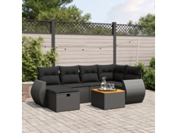 Conjunto de sofá de jardín de 7 piezas con cojines, ratán negro, Dkd Home Decor