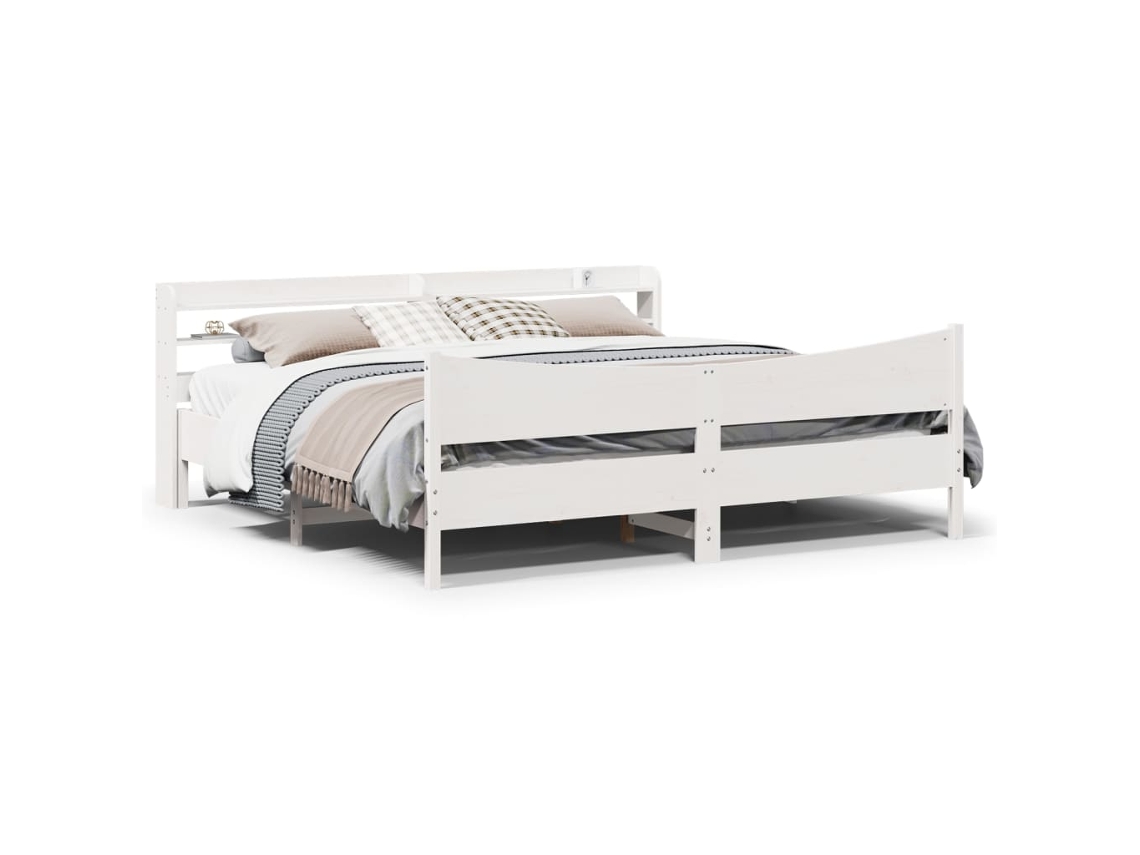 Estructura Cama Cabecero Madera Maciza Pino Blanco 180x200 Cm