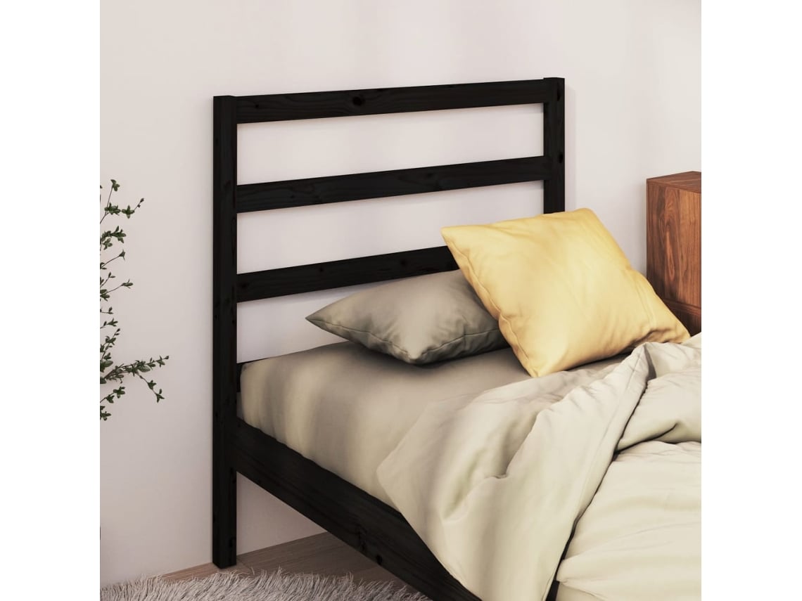 Cabecero De Cama Madera Maciza De Pino Negro 106x4x100 Cm