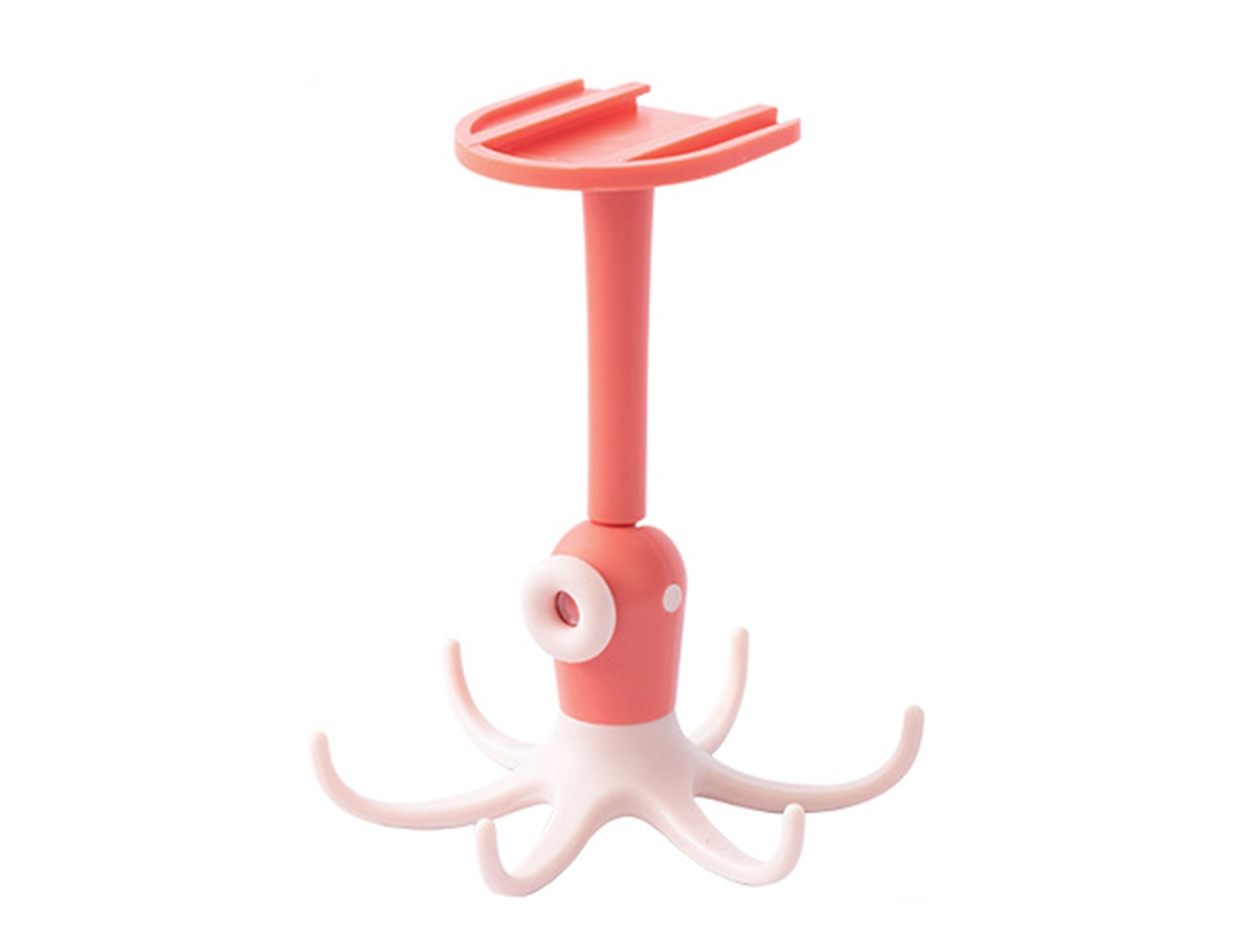 Gancho de cocina de pared sin Taladro 360 grados, 6 ganchos para utensilios, rosa