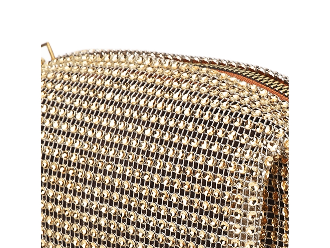 Bolso Bandolera Para Mujer Con Pedrería Dorada, Piel Sintética, Moderno, Versátil, Aprox. 20x13x9cm