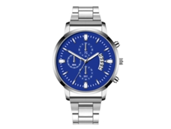 Reloj De Cuarzo Para Hombre Con Calendario Dial Redondo Correa De Acero Plata Azul