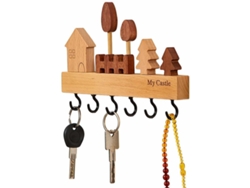 Porta-chaves De Parede Em Madeira Com 6 Ganchos E Prateleiras - 23,5x13,5 Cm - Tommy01