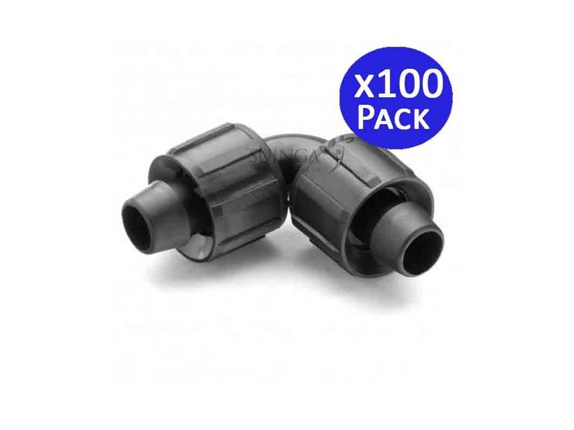 Codo Union Cinta de Riego Por Goteo 16Mm Pack 100 SUINGA