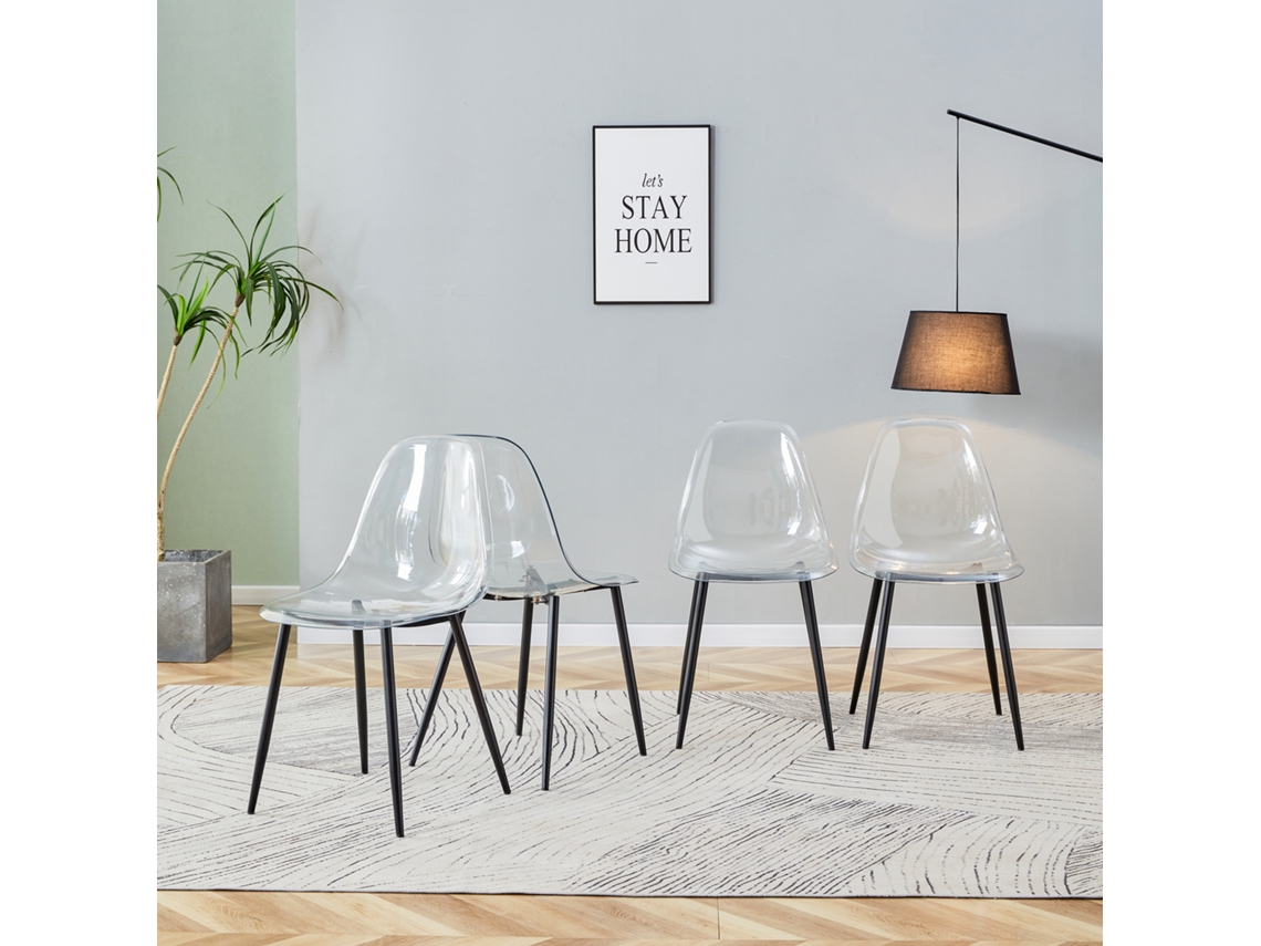 Juego De 4 Sillas De Comedor De Plástico Transparente Con Patas Negras.