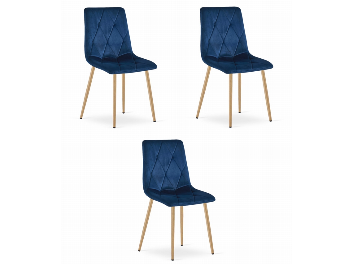 Silla Libra Terciopelo Azul Marino / Patas Color Madera X 3 Leobert