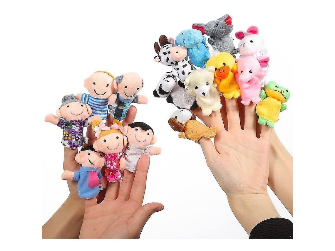 Juego De Títeres De Dedo Para Contar Cuentos, 16 Piezas: 10 Animales Y 6 Miembros De La Familia.