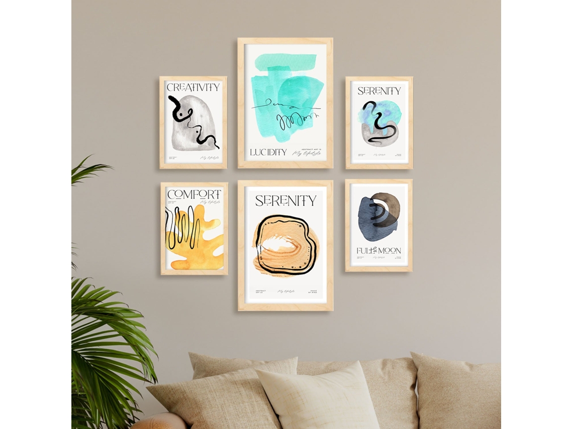 NACNIC Set De 6 Posters Abstractos Elementos Láminas Con Estética Exposición De Arte Ilustraciones A Todo Color Para  Tamaños A3 & A4 Marcos Negros