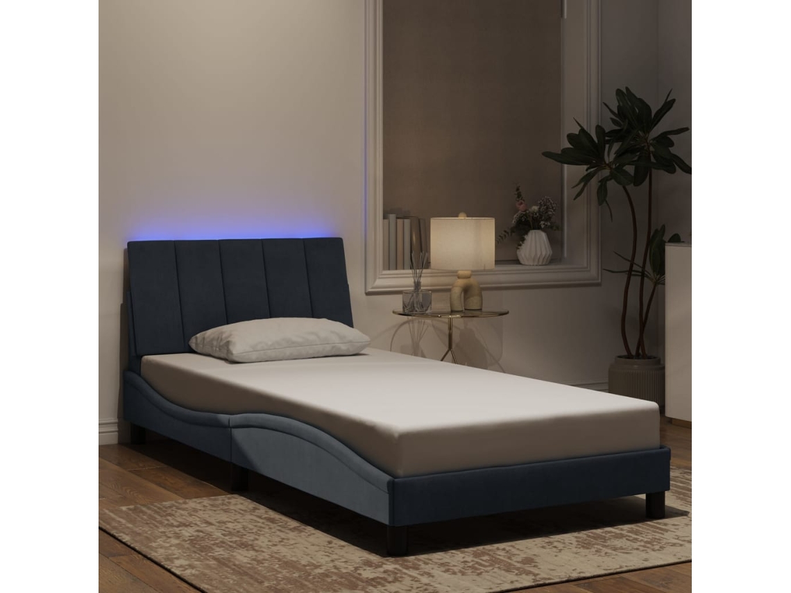 Estructura Cama Con Luces Led Terciopelo Gris Oscuro 100x200 Cm
