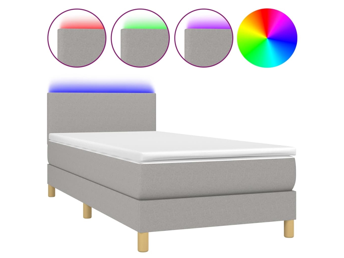 Maison Exclusive - Cama Box Spring Colchón Y Luces Led Tela Gris Claro 80x200 Cm