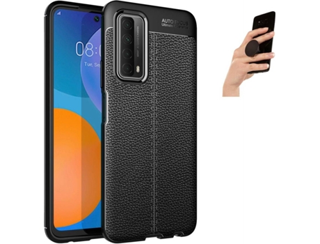 Carcasa y Popsocket Huawei P Smart 2021 Rugged Leather (Negro)