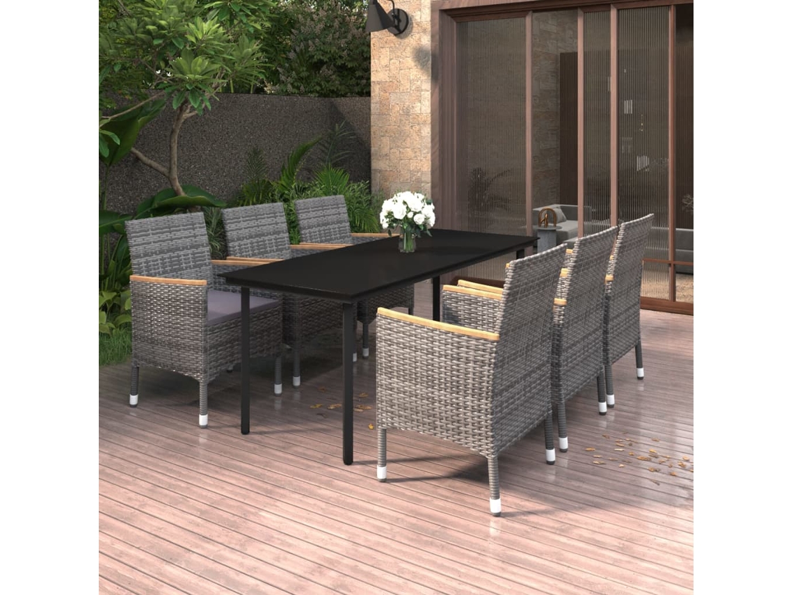 Juego de comedor de jardín de 2 piezas con cojines, mimbre, polietileno y vidrio, Dkd Home Decor