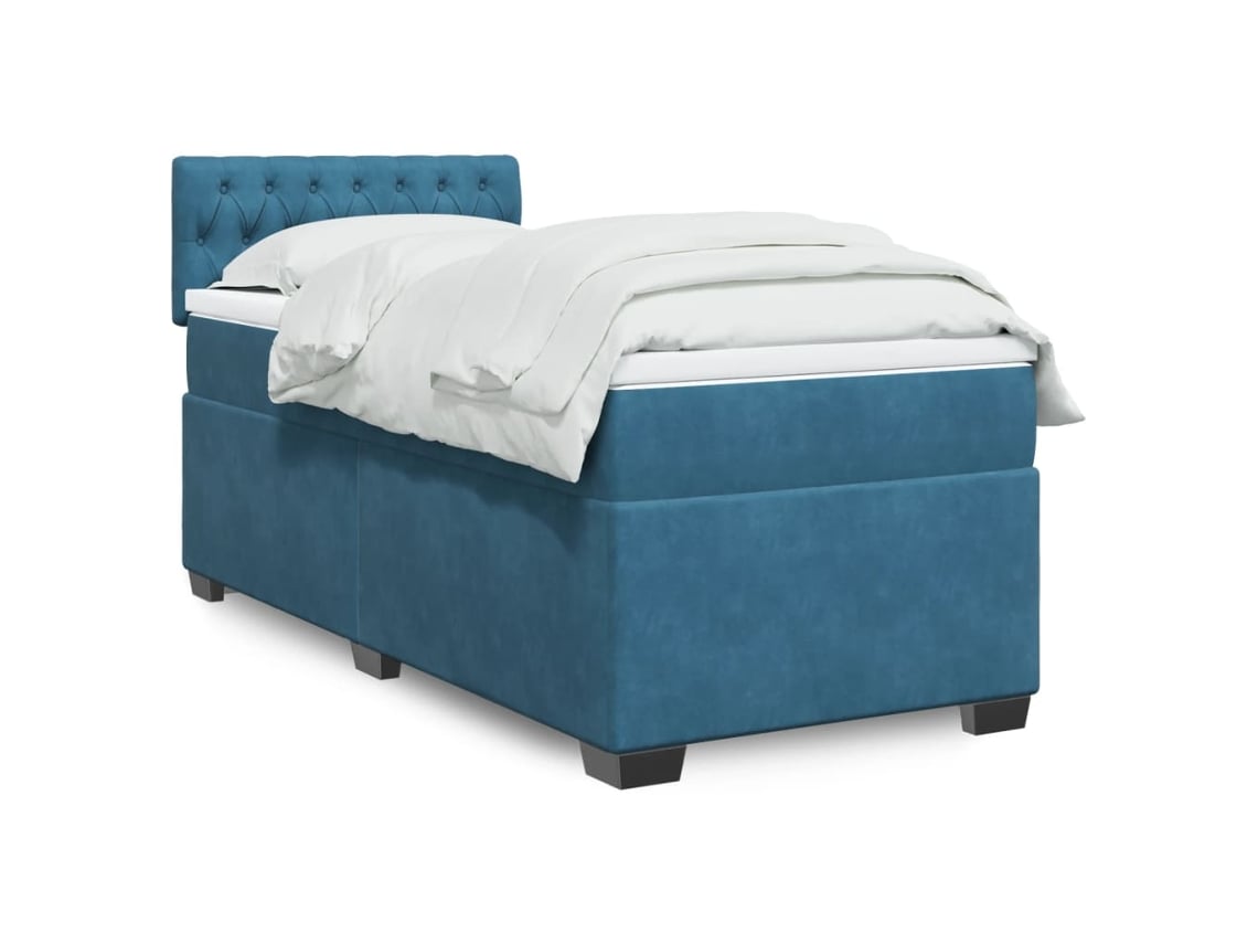 Cama Box Spring Con Colchón Terciopelo Azul 100x200 Cm