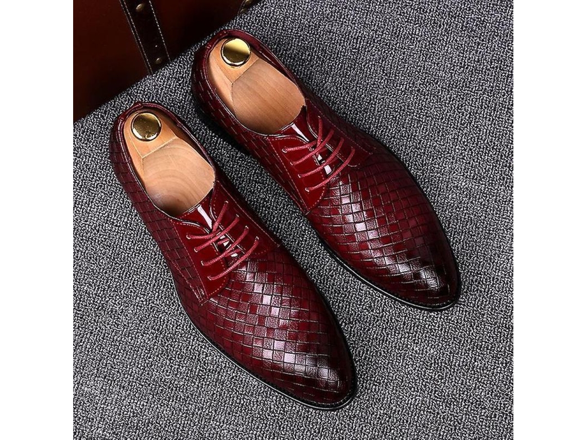 2026-zapatos De Cuero Formales Hombre Oxfords Rojos Geométricos Para Negocios Fiesta Boda Casual Ybqjoo 41 Rojo