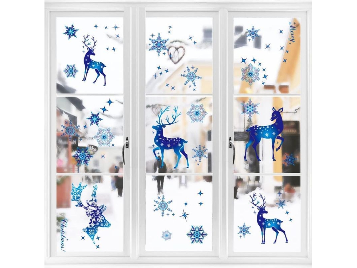 198 Pegatinas Navideñas Reutilizables Para Ventanas Con Renos Y Copos De Nieve Electrostáticos.