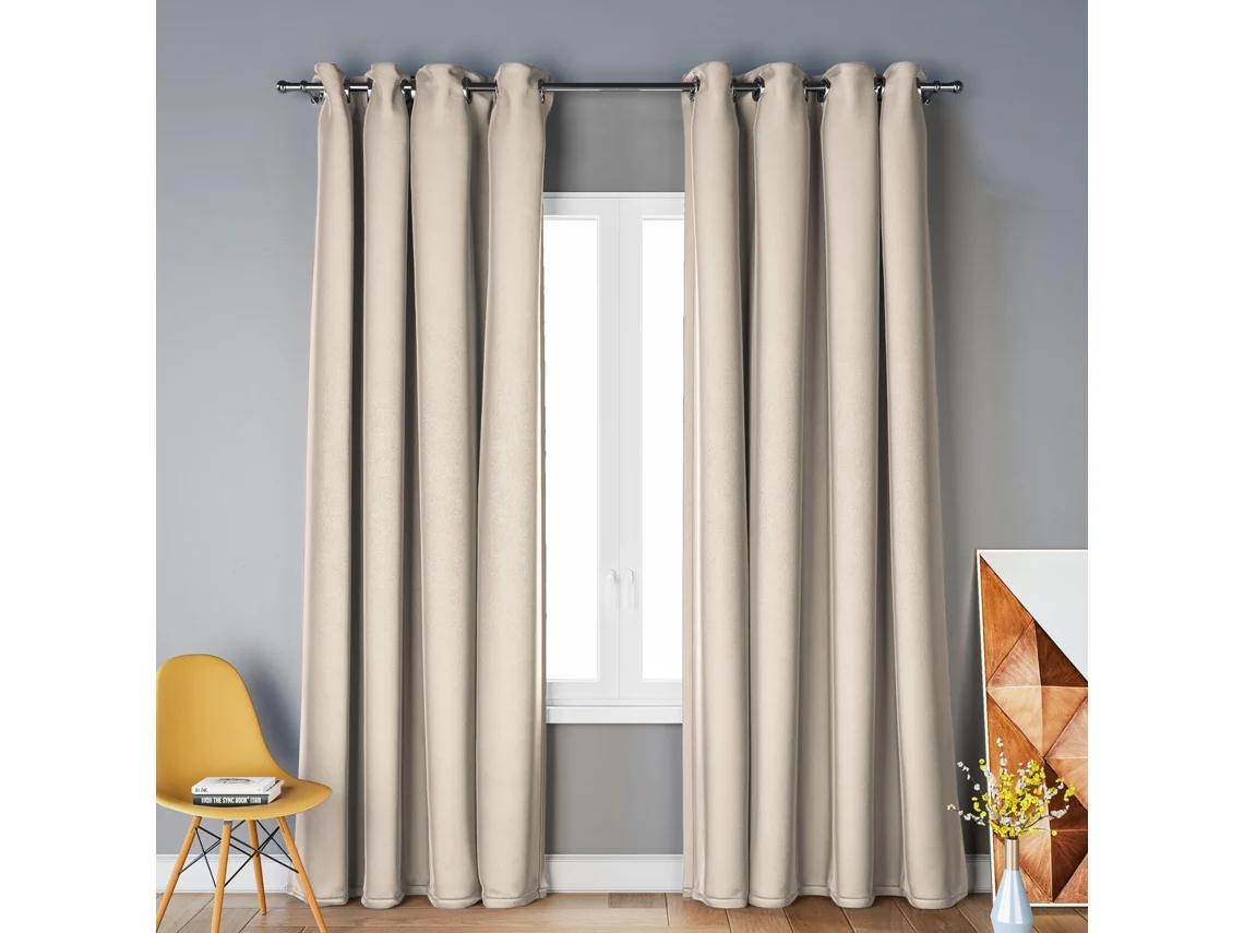2 Cortinas Opacas Con Aislamiento Térmico, Tela Opaca Con Ojales Para Dormitorio, Beige