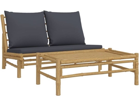 Conjunto 2 Set de muebles de jardín VIDAXL bambú con cojines gris oscuro