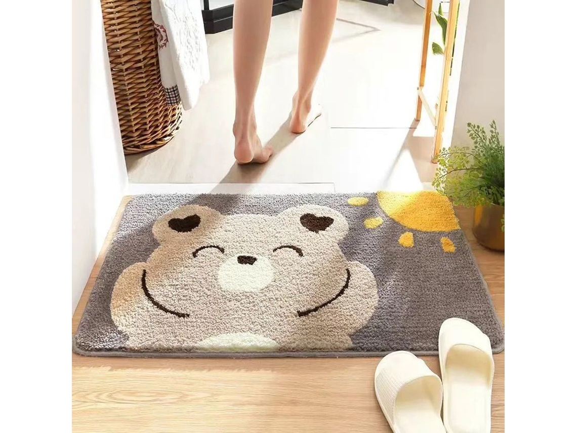 Alfombrilla De Baño Absorbente, Antideslizante Y Lavable A Máquina Con Estampado De Oso, 24l X 16w